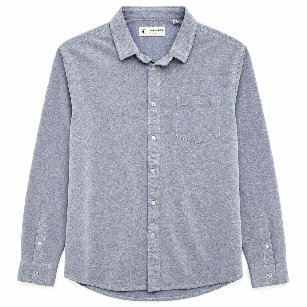 7 Diamonds Men's 4 Way Stretch Oxford Button Down Shirt Blue XL - Picture 1 of 9